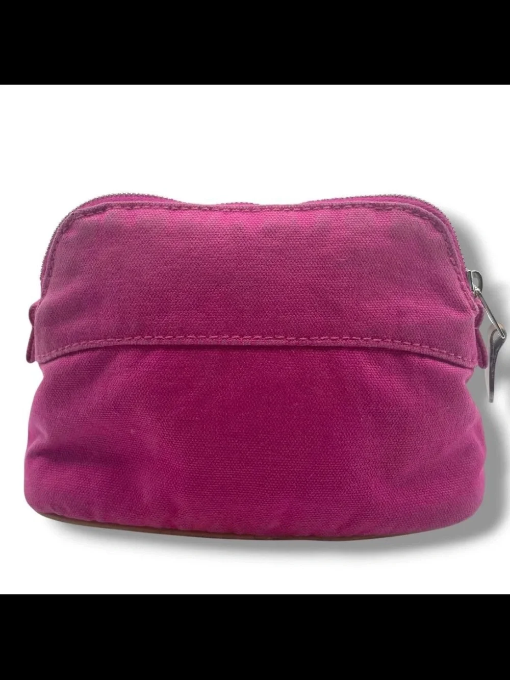 Hermes Hot Pink Canvas Cosmetic Pouch with Embossed H